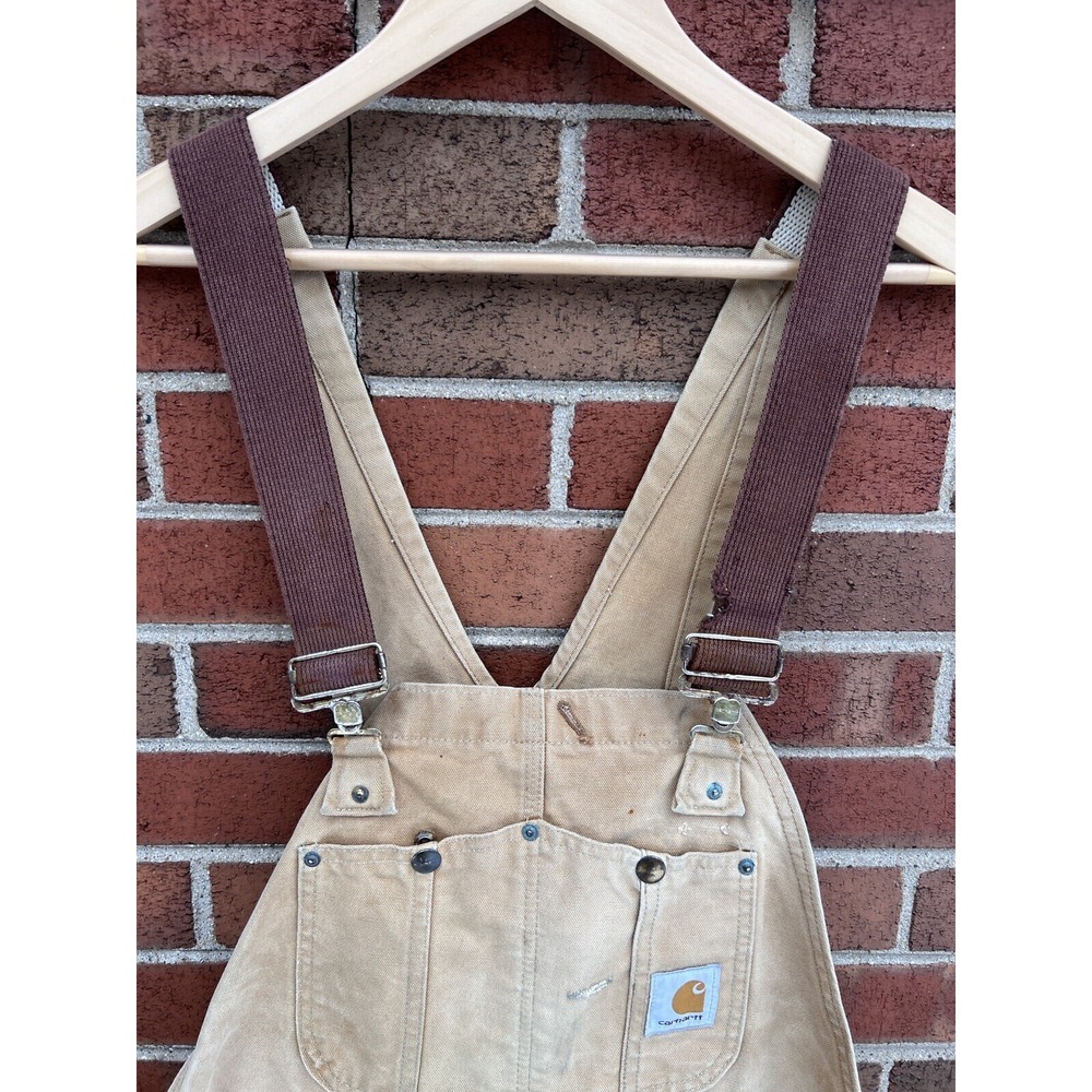 Vintage Carhartt Bib Overalls Quilted Lined Distressed Workwear Size 36x30 Brown - Picture 5 of 15